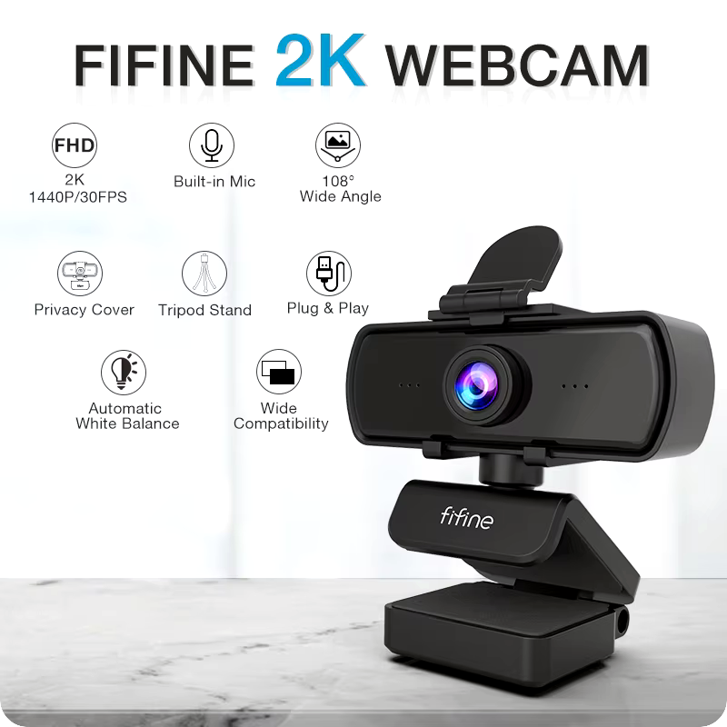 Webcam 1440p Full HD PC para Vídeo Chamada