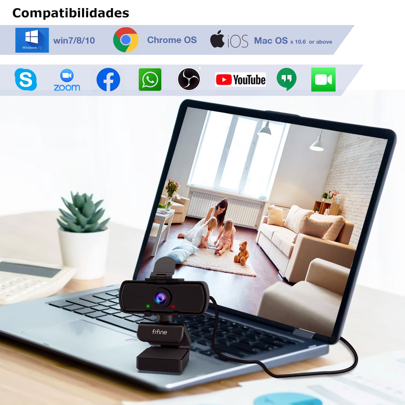 Webcam 1440p Full HD PC para Vídeo Chamada