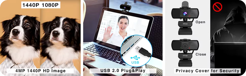 Webcam 1440p Full HD PC para Vídeo Chamada