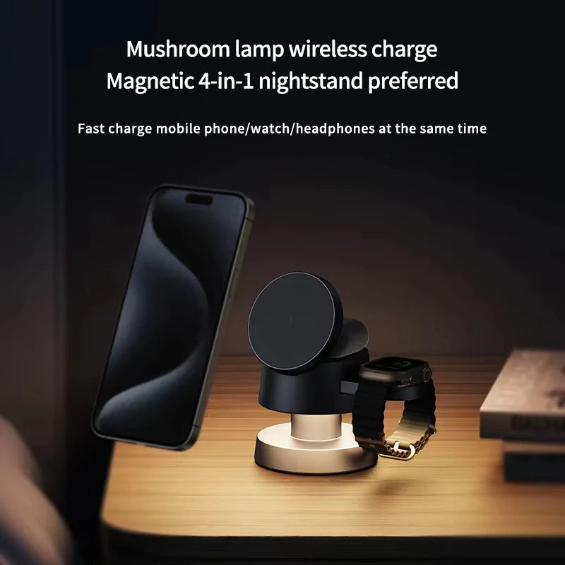 Carregador 4 em 1 para iPhone 16 Pro Max, Apple Watch, AirPods e lâmpada noturna