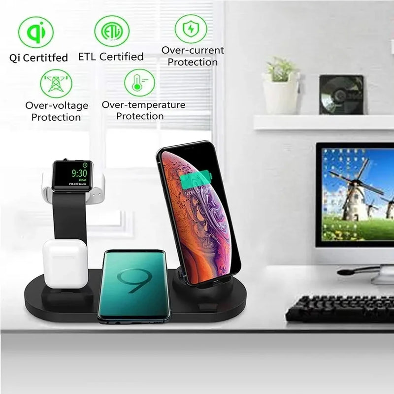 Carregador Wireless 5 em 1 para iPhone 15 14 13 12 11 X Apple Watch Airpods