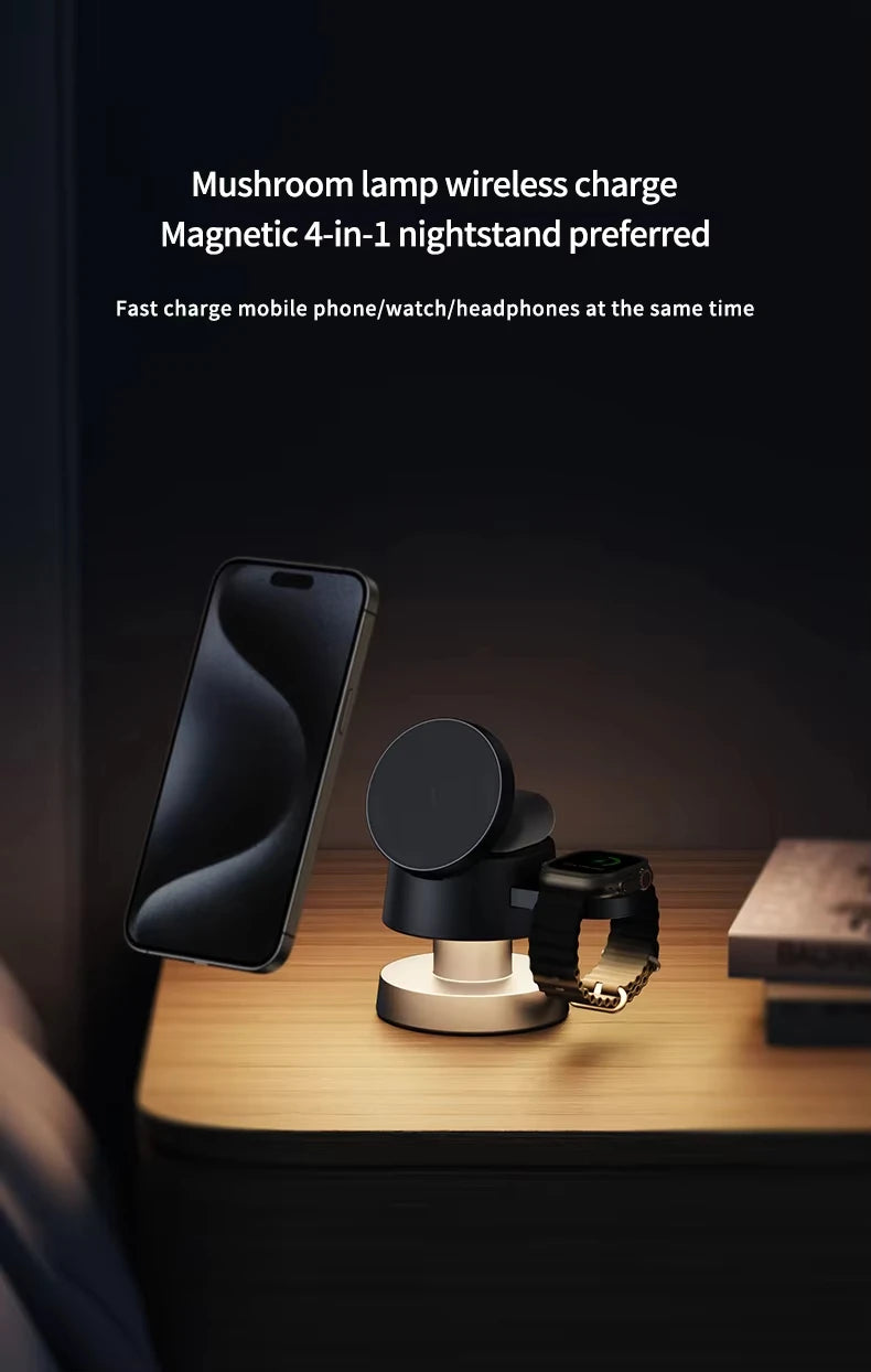 Carregador 4 em 1 para iPhone 16 Pro Max, Apple Watch, AirPods e lâmpada noturna