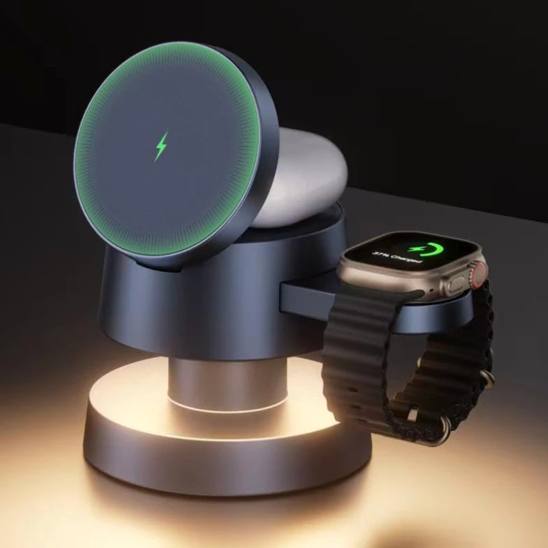 Carregador 4 em 1 para iPhone 16 Pro Max, Apple Watch, AirPods e lâmpada noturna