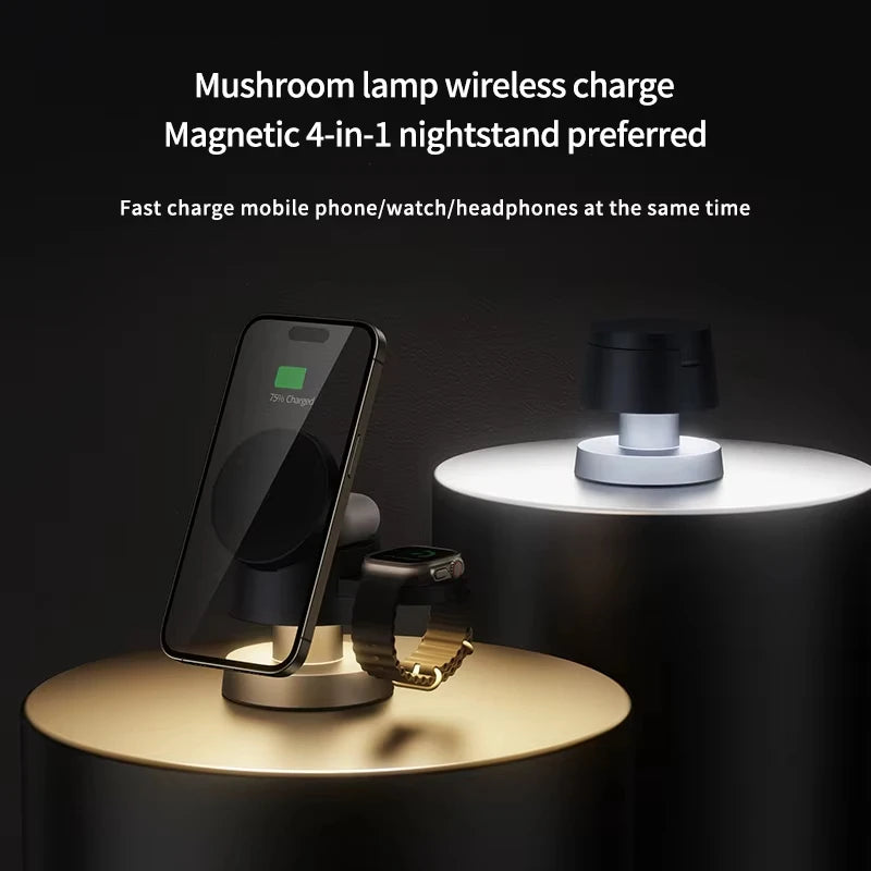 Carregador 4 em 1 para iPhone 16 Pro Max, Apple Watch, AirPods e lâmpada noturna
