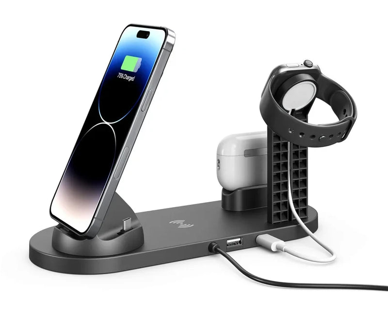 Carregador Wireless 5 em 1 para iPhone 15 14 13 12 11 X Apple Watch Airpods