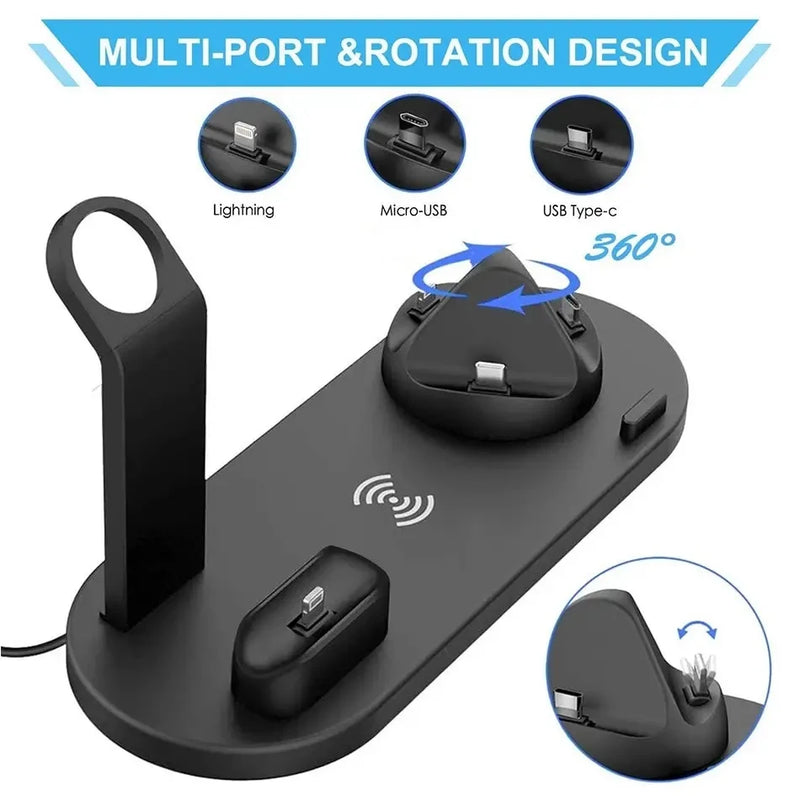 Carregador Wireless 5 em 1 para iPhone 15 14 13 12 11 X Apple Watch Airpods